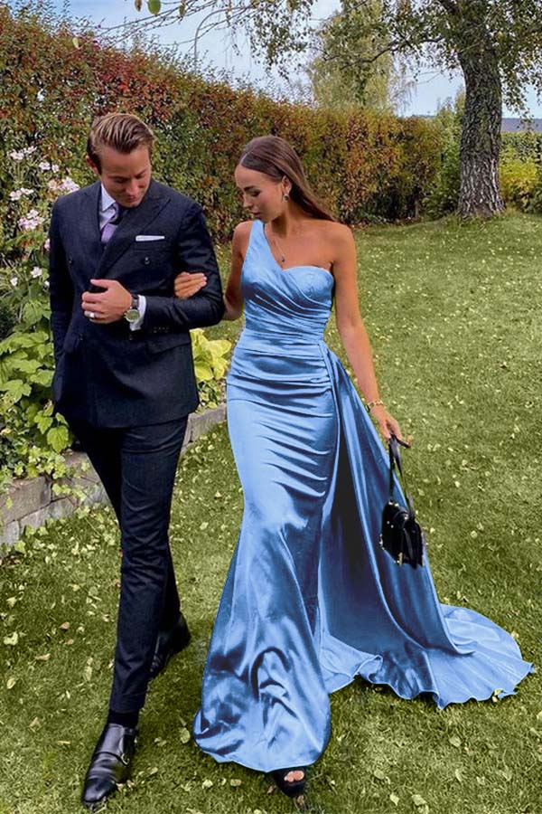 Stunning One Shoulder Sleeveless Dark Green Prom Dress Long With Pleated