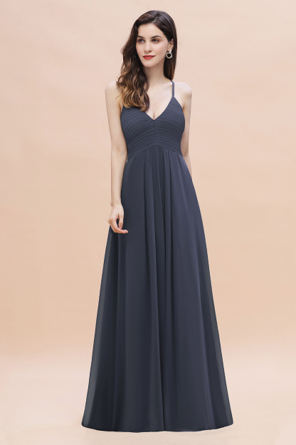 BMbridal Simple Spaghetti Straps Stormy Chiffon Bridesmaid Dress with Ruffles On Sale-BMbridal