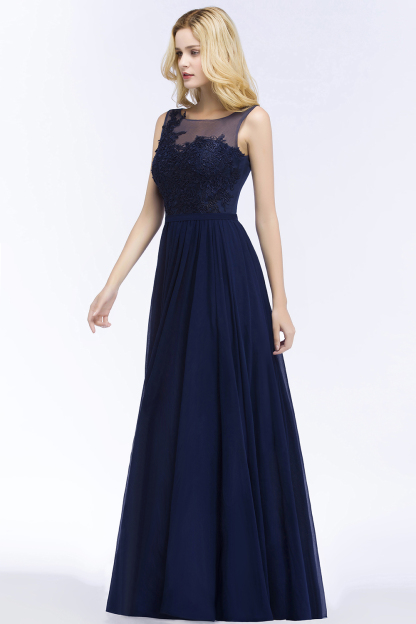 BMbridal Chiffon Lace Appliques Affordable Navy Bridesmaid Dress Online-BMbridal
