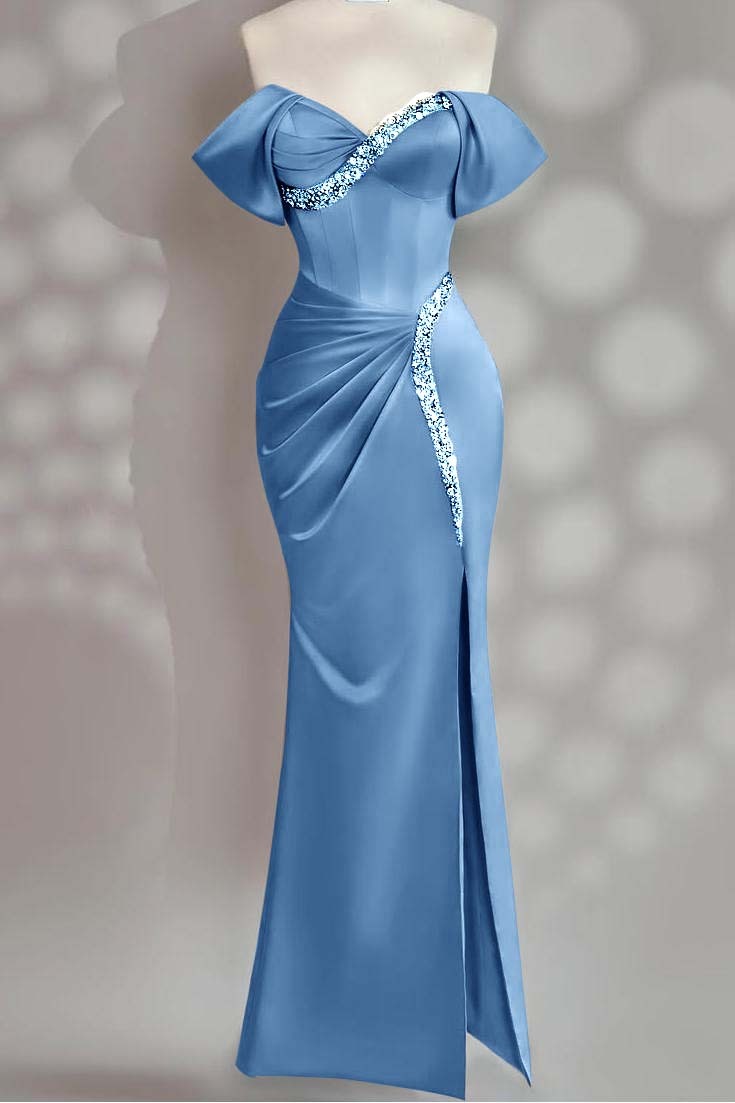 Sleeveless Off the Shoulder Long Mermaid Prom Dress With Beading