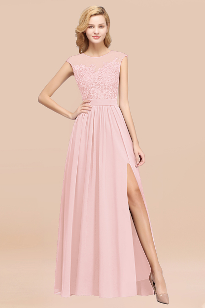 BMbridal Affordable Scoop Lace Appliques Yellow Bridesmaid Dresses with Slit-BMbridal