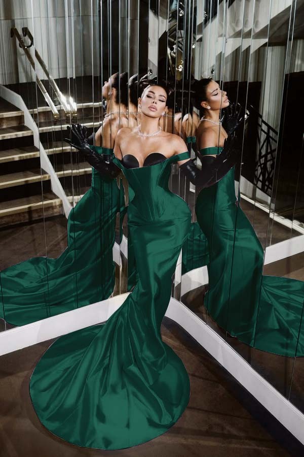 Strapless Sleeveless Long Mermaid Prom Dress With Pleated Gloves