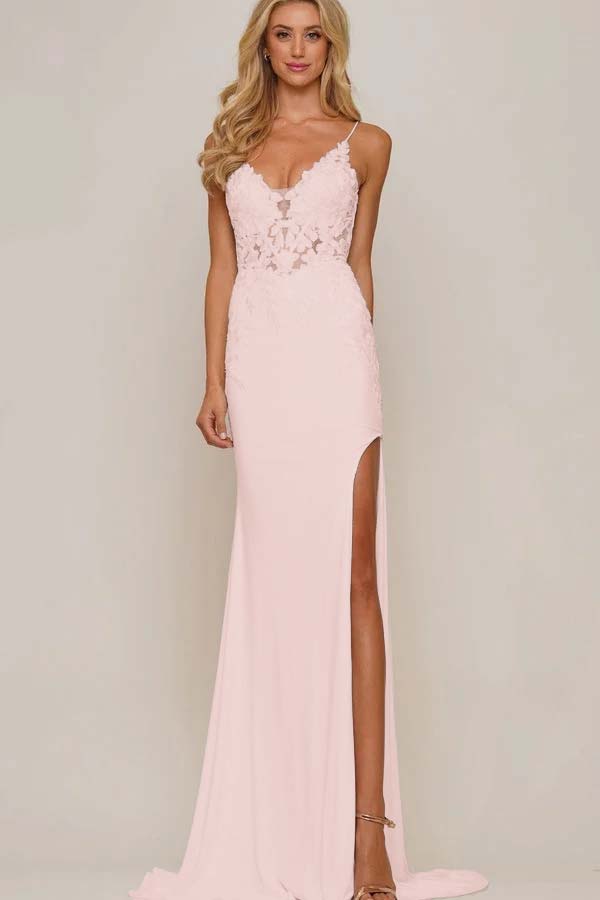Spaghetti Strap Sleeveless Long Mermaid Prom Dress With Appliques