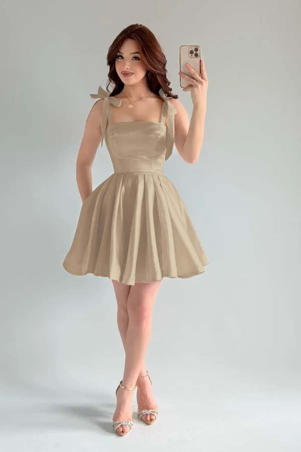 Spaghetti Strap Sleeveless Short A Line Prom Dress With Pleated