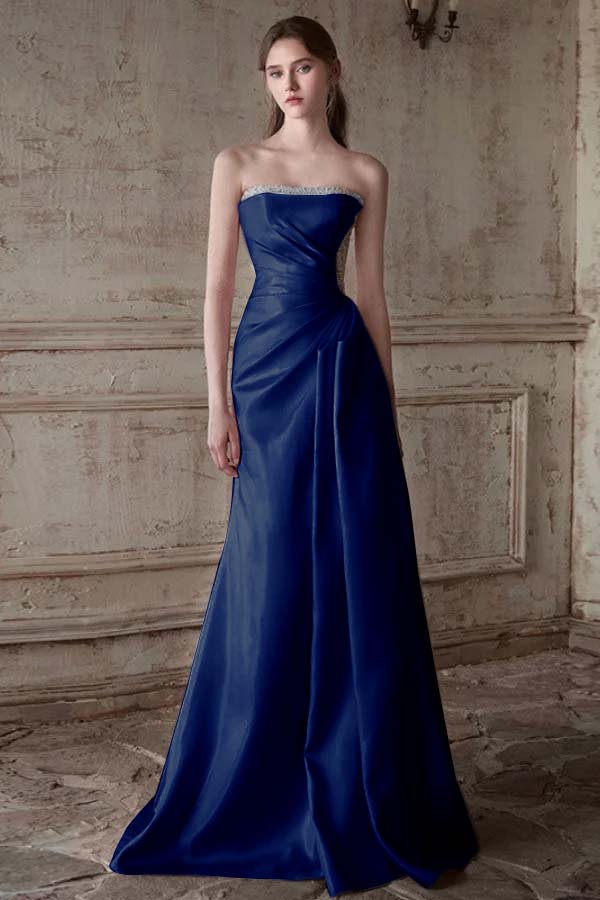 Strapless Sleeveless Long Mermaid Prom Dress With Pleated Beading