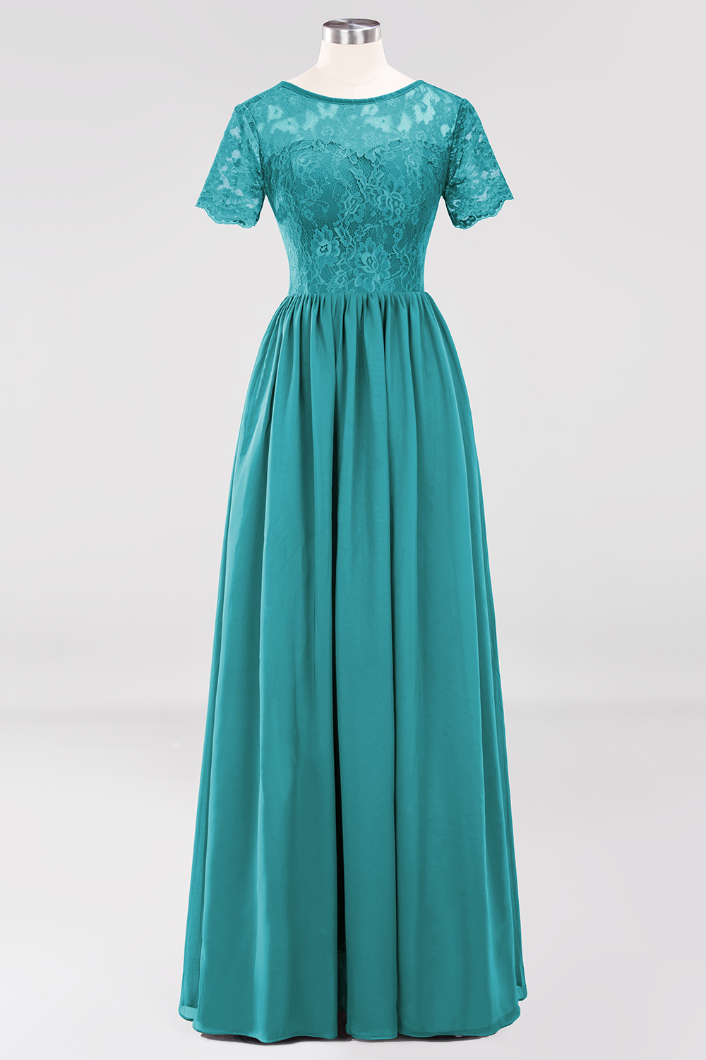 BMbridal Elegant Dark Navy Long Lace Bridesmaid Dresses with Short-Sleeves-BMbridal