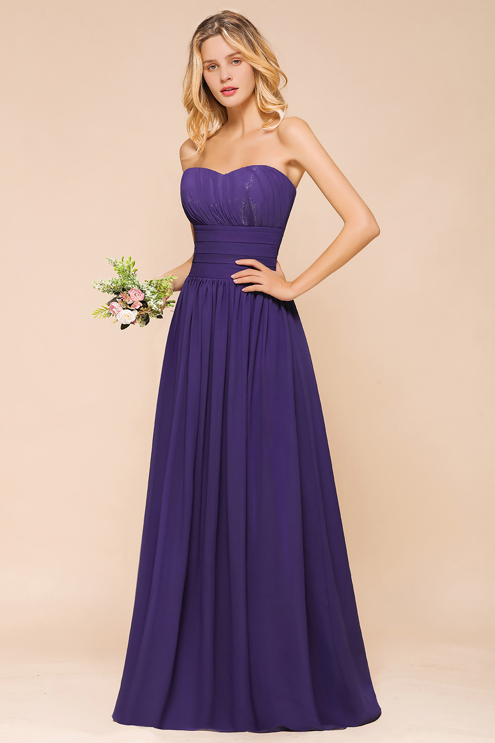 BMbridal Affordable Sweetheart Sequins Regency Bridesmaid Dress with Pleats-BMbridal