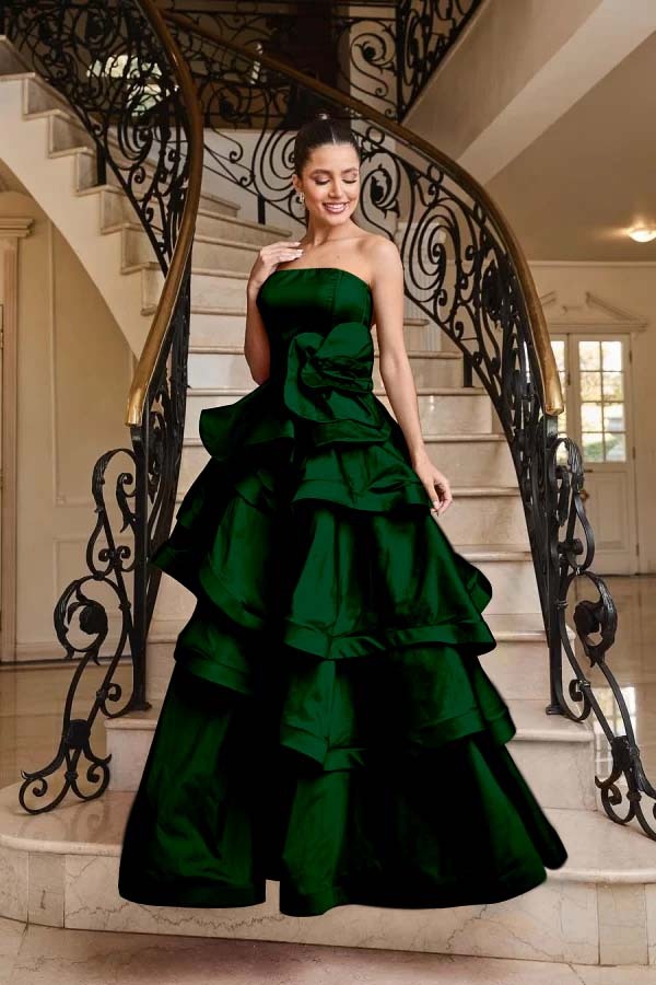Chic Strapless Sleeveless Long Prom Dress With Pleated Ruffles
