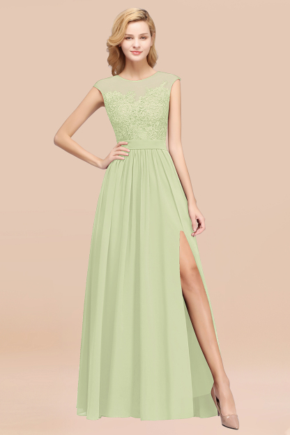BMbridal Affordable Scoop Lace Appliques Yellow Bridesmaid Dresses with Slit-BMbridal