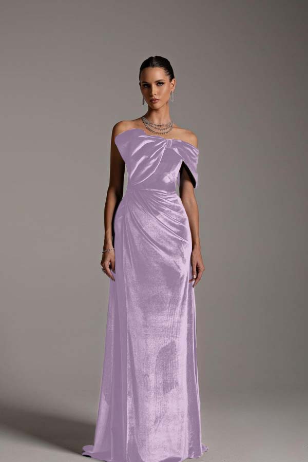 One Shoulder Strapless Sleeveless Long Mermaid Prom Dress With Pleated