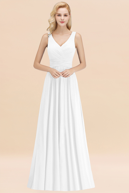BMbridal Modest Sleeveless V-Neck Long Chiffon Bridesmaid Dress Online with Ruffle-BMbridal