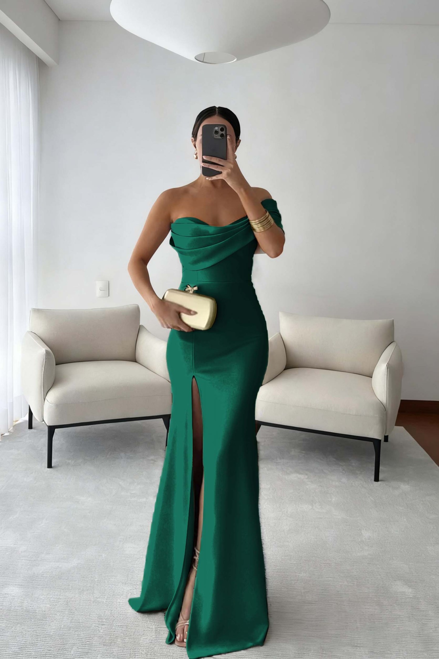 One Shoulder Sleeveless Long Mermaid Prom Dress With Split Pleated