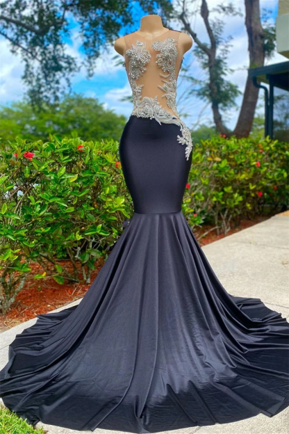 Shining Sleeveless V Neck Mermaid Long Prom Dress With Appliques