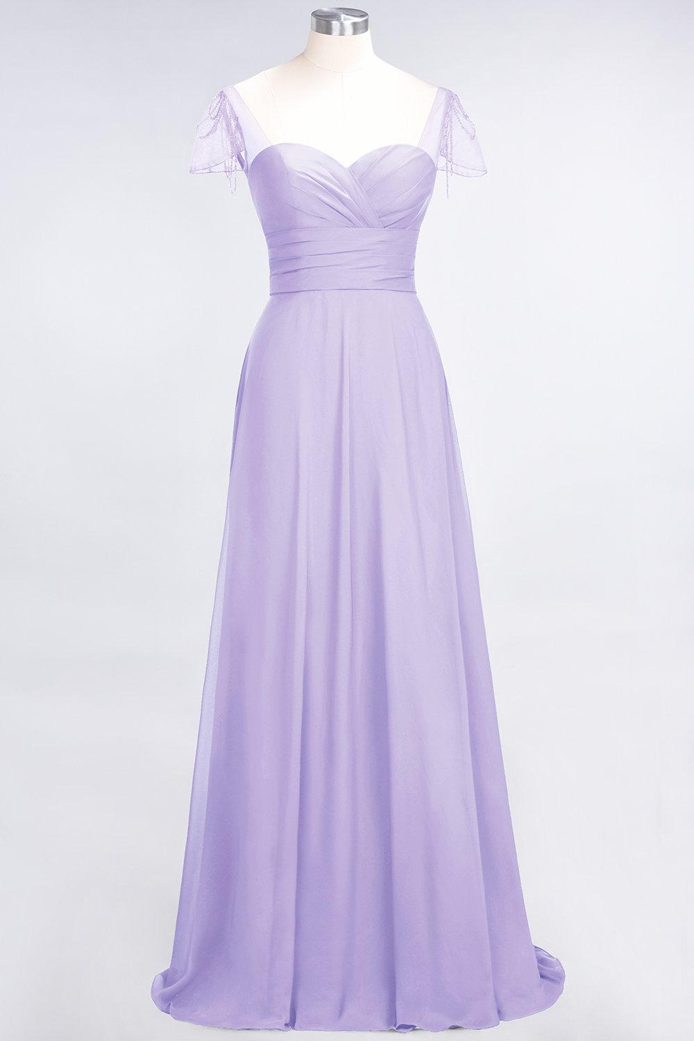 BMbridal Chic Chiffon Sweetheart Cap-Sleeves Ruffle Bridesmaid Dresses with Beadings-BMbridal