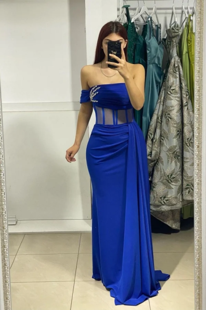 One Shoulder Sleeveless Mermaid Long Prom Dress With Ruffles