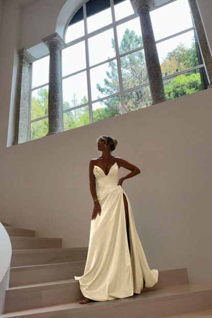 Strapless Sleeveless Long Mermaid Prom Dress With Split Pleated