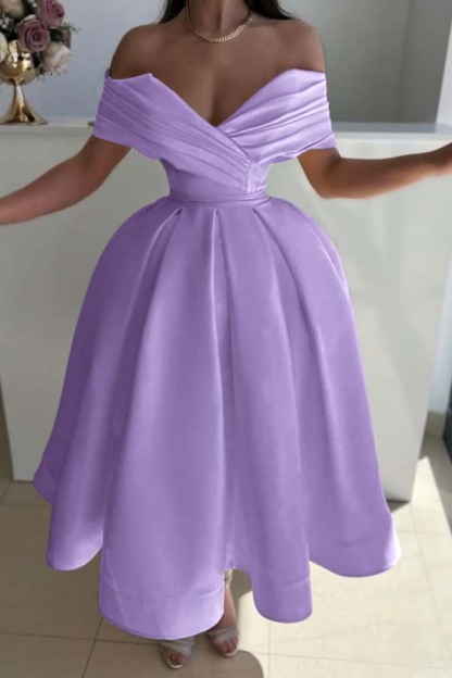 Off the Shoulder Sleeveless A Line Prom Dress With Pleated