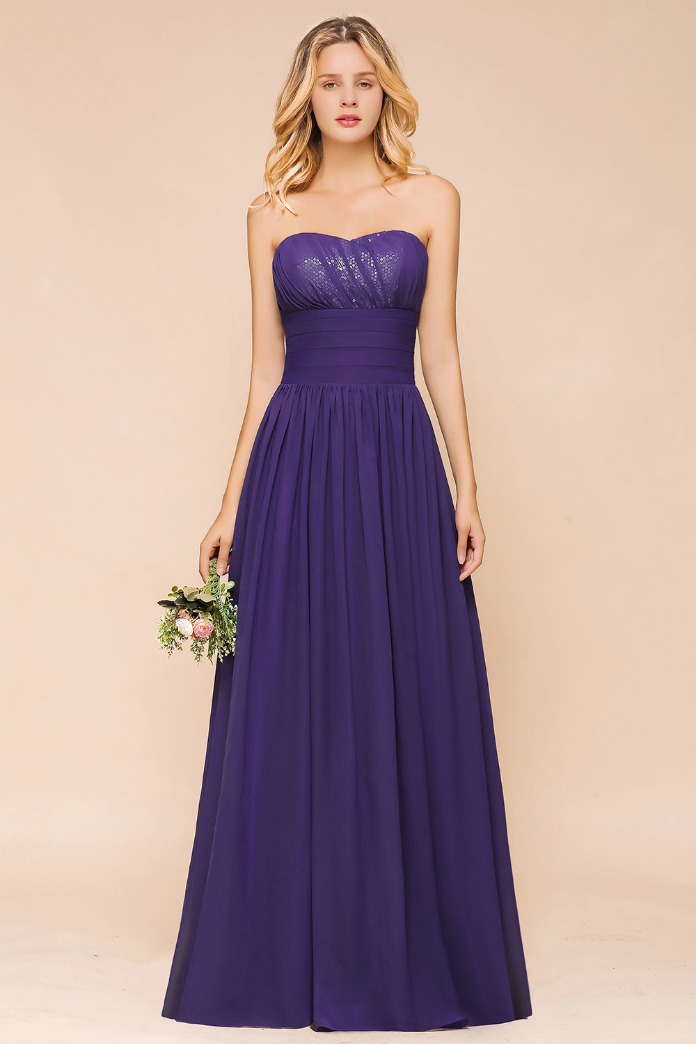 BMbridal Affordable Sweetheart Sequins Regency Bridesmaid Dress with Pleats-BMbridal