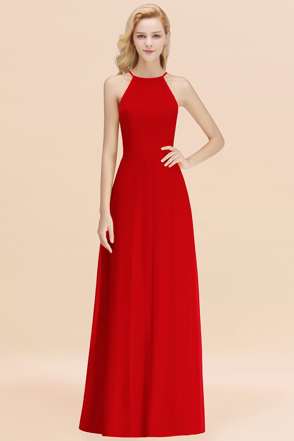 BMbridal Modest High-Neck Yellow Chiffon Affordable Bridesmaid Dresses Online-BMbridal