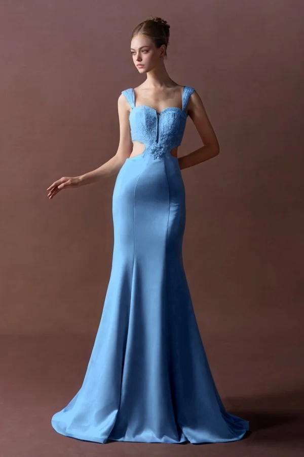 Straps Sleeveless Long Mermaid Prom Dress With Pleated Sequins