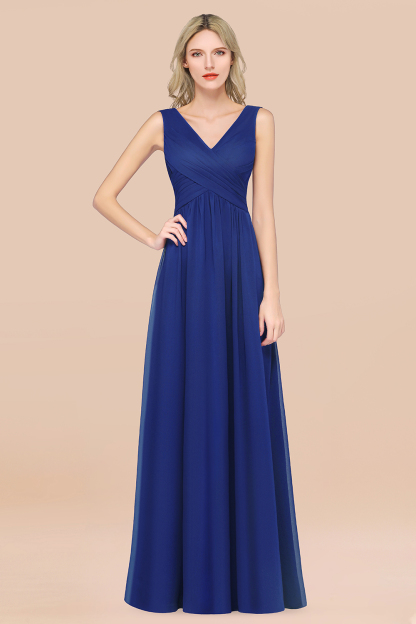 BMbridal Glamorous Chiffon V-Neck Sleeveless Burgundy Bridesmaid Dress with Draped Back-BMbridal