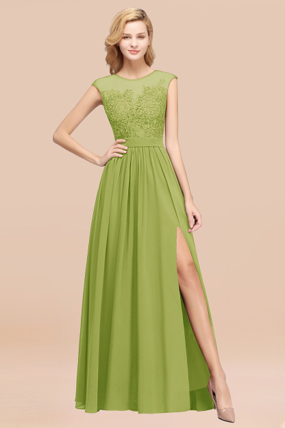 BMbridal Affordable Scoop Lace Appliques Yellow Bridesmaid Dresses with Slit-BMbridal
