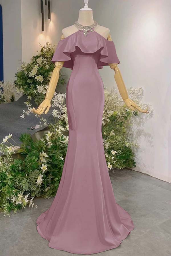 Sleeveless Off the Shoulder Long Mermaid Prom Dress With Pleated