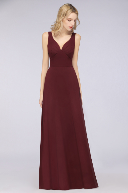 BMbridal Chic Chiffon V-Neck Straps Ruffle Affordable Bridesmaid Dresses with Open Back-BMbridal