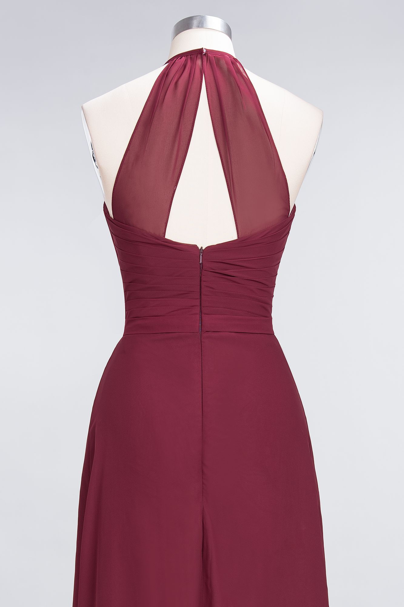BMbridal Affordable Chiffon Halter V-Neck Ruffle Burgundy Bridesmaid Dresses-BMbridal
