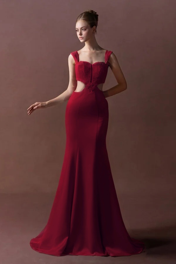 Straps Sleeveless Long Mermaid Prom Dress With Pleated Sequins