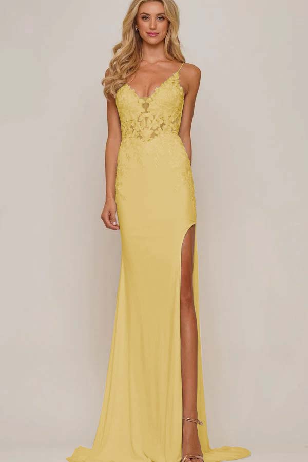 Spaghetti Strap Sleeveless Long Mermaid Prom Dress With Appliques