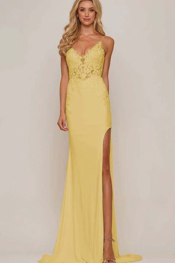 Spaghetti Strap Sleeveless Long Mermaid Prom Dress With Appliques