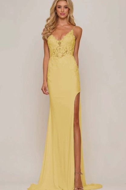 Spaghetti Strap Sleeveless Long Mermaid Prom Dress With Appliques