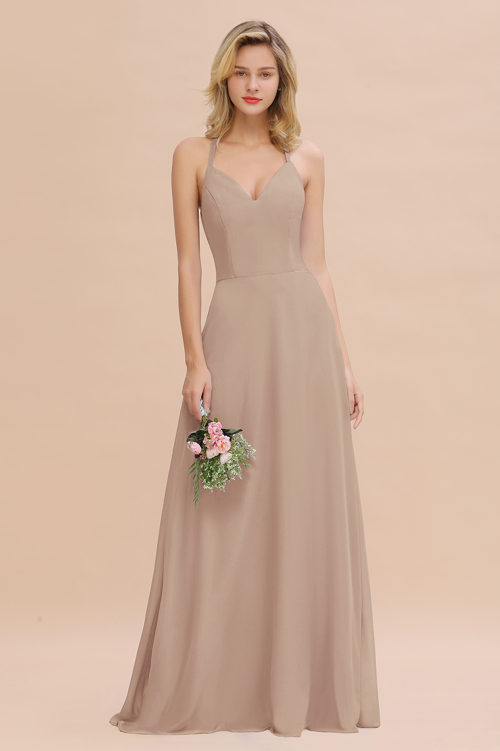 BMbridal Modest Halter V-Neck Sleeveless Long Bridesmaid Dresses Online-BMbridal