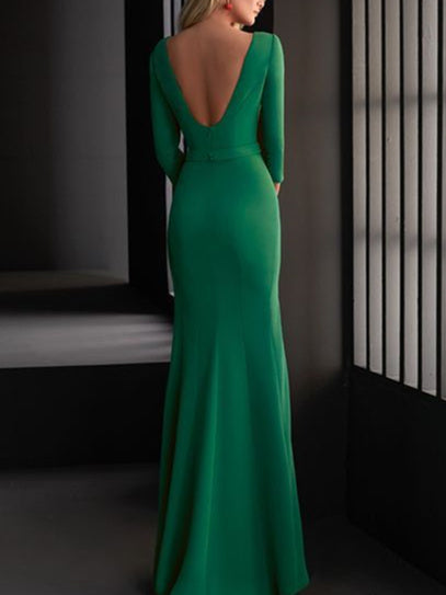 V-Neck Floor-Length Sheath/Column Prom Gowns