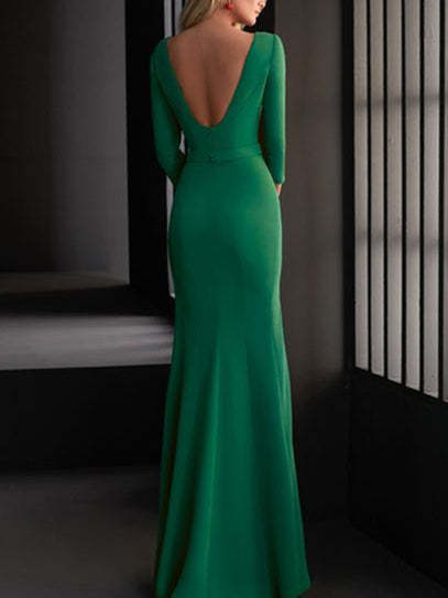 V-Neck Floor-Length Sheath/Column Prom Gowns
