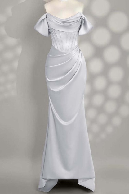 Off the Shoulder Sleeveless Mermaid Long Prom Dress With Pleated