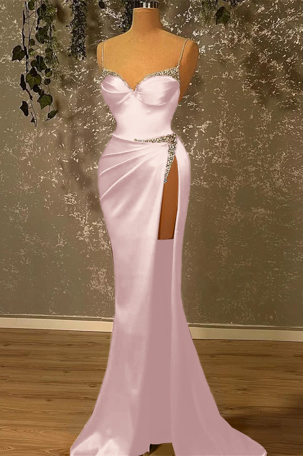 Spaghetti Strap Sleeveless Mermaid Long Prom Dress With Split Beading