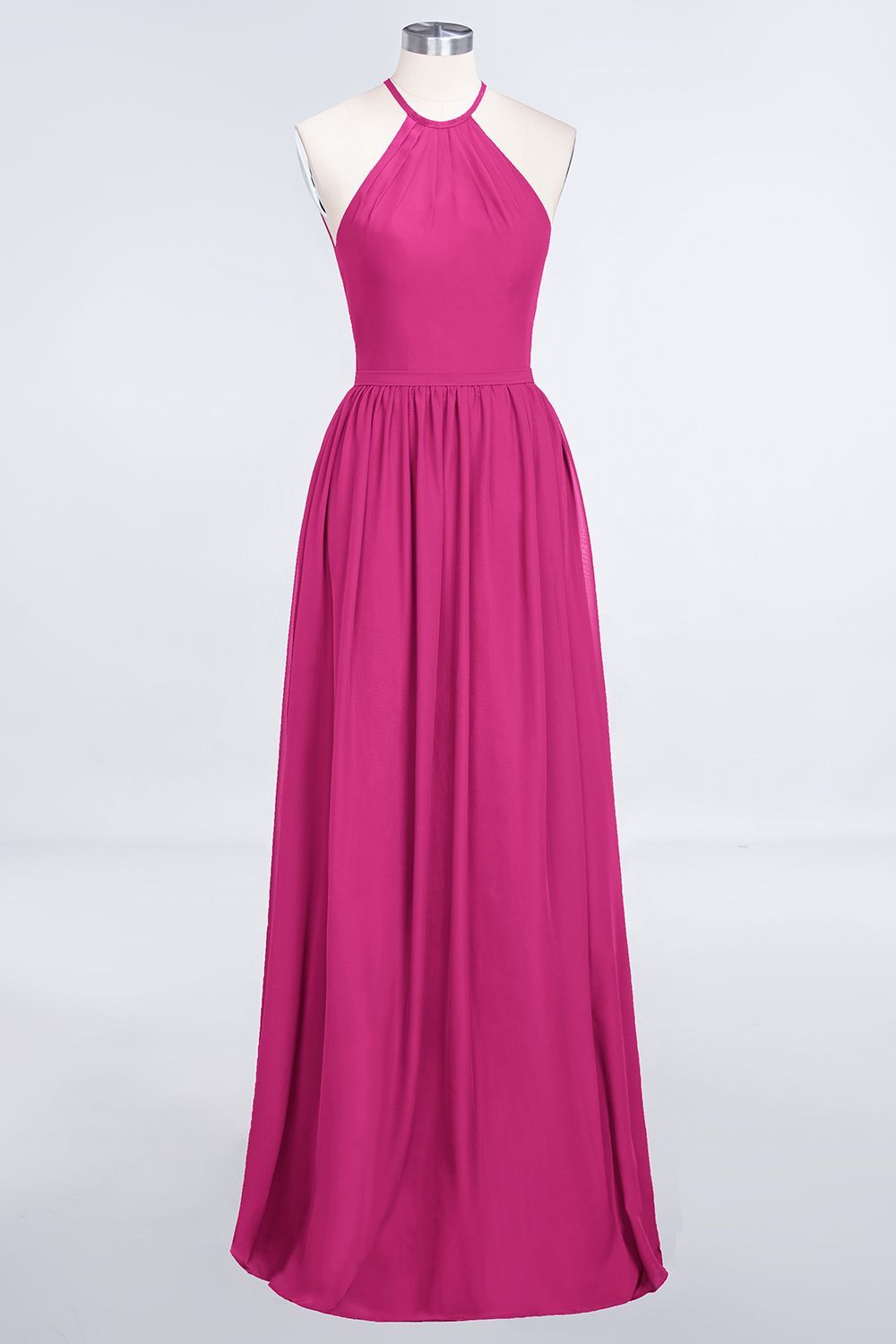 BMbridal Affordable Halter Sleeveless Long Burgundy Bridesmaid Dress with Ruffle-BMbridal