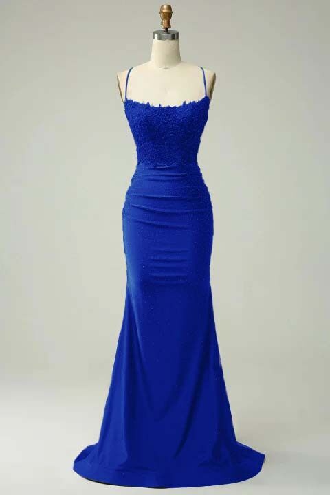 Spaghetti Strap Sleeveless Long Mermaid Prom Dress With Appliques