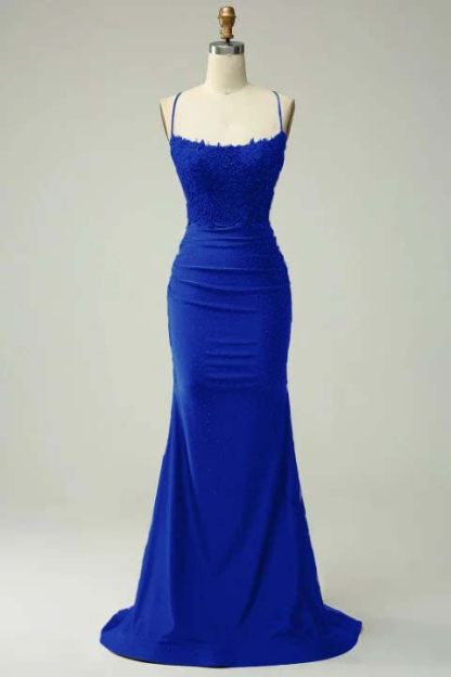 Spaghetti Strap Sleeveless Long Mermaid Prom Dress With Appliques