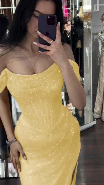 Sequins Off the Shoulder Sleeveless Long Prom Dress With Split