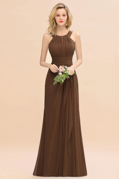 BMbridal Elegant Round Neck Sleeveless Bridesmaid Dress with Ruffles-BMbridal