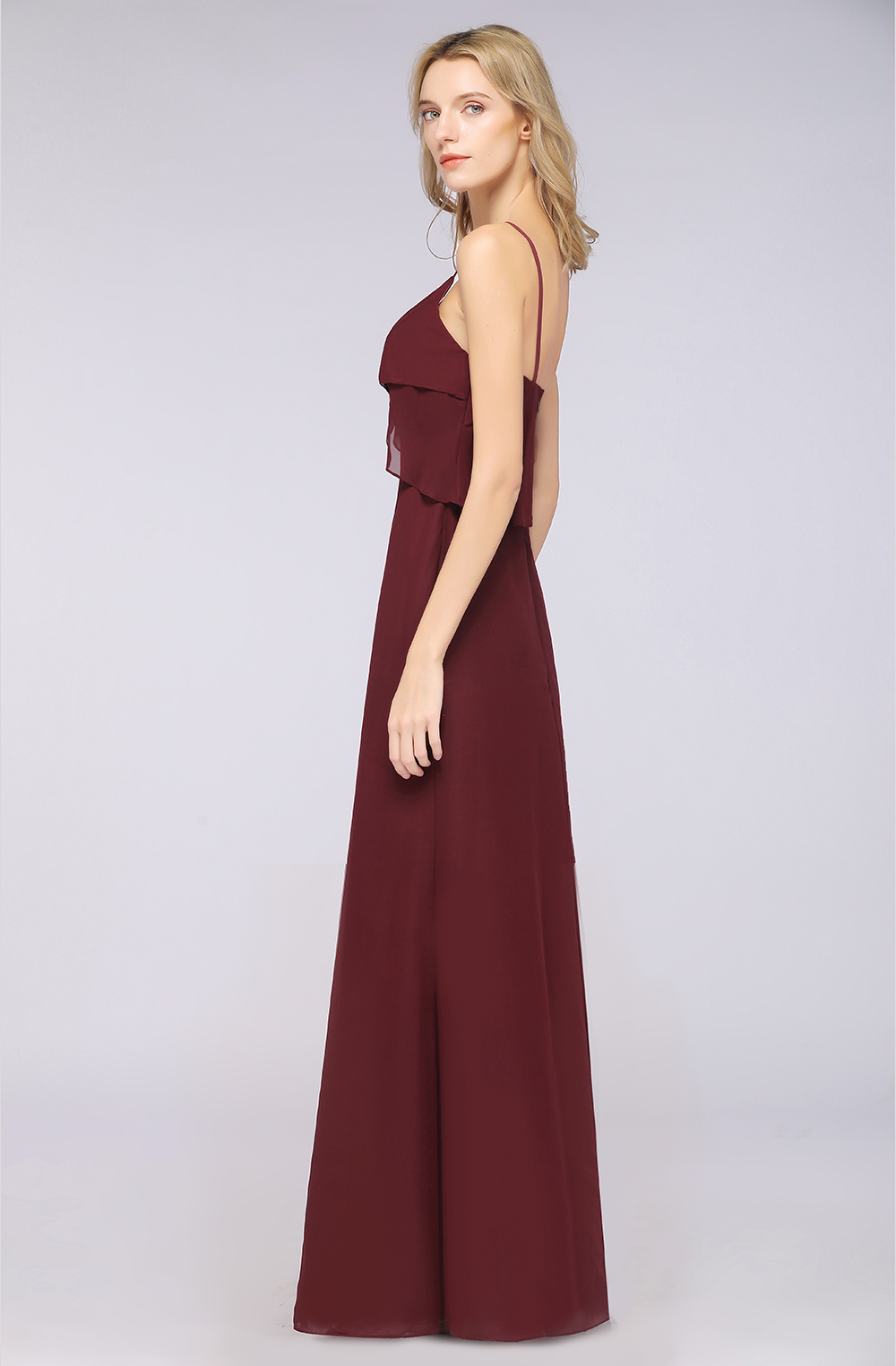 BMbridal Affordable Spaghetti-Straps V-Neck Burgundy Chiffon Bridesmaid Dresses-BMbridal