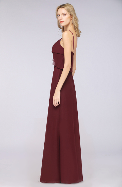 BMbridal Affordable Spaghetti-Straps V-Neck Burgundy Chiffon Bridesmaid Dresses-BMbridal