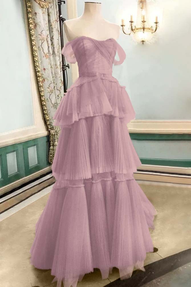 Strapless Off the Shoulder Sleeveless Long Prom Dress With Tulle