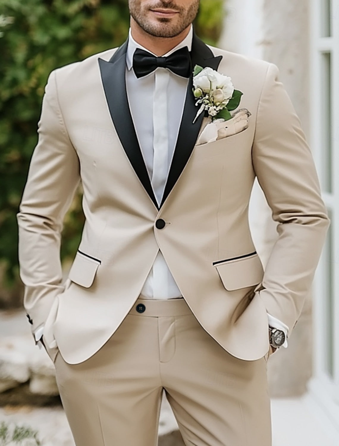 Single-Breasted One-Button Beige Men's Suit For Casual Business Wear