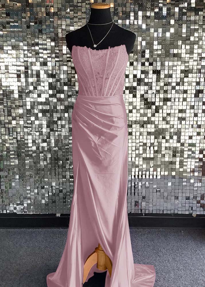 Strapless Sleeveless Long Mermaid Prom Dress With Sequins Pleated