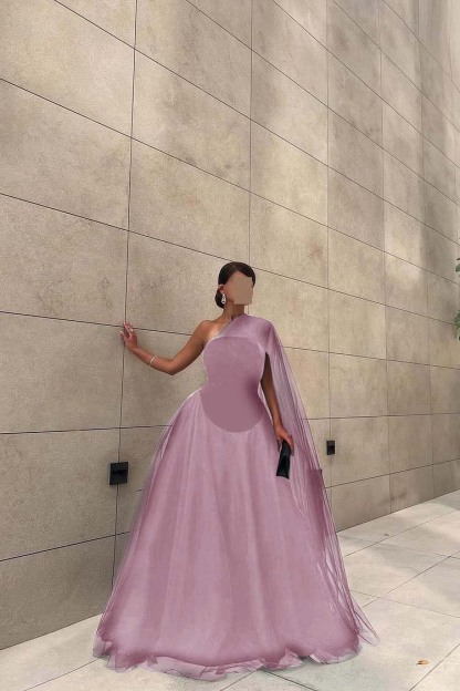 Chic Black Tulle One Shoulder Sleeveless Ball Gown Long Prom Dress