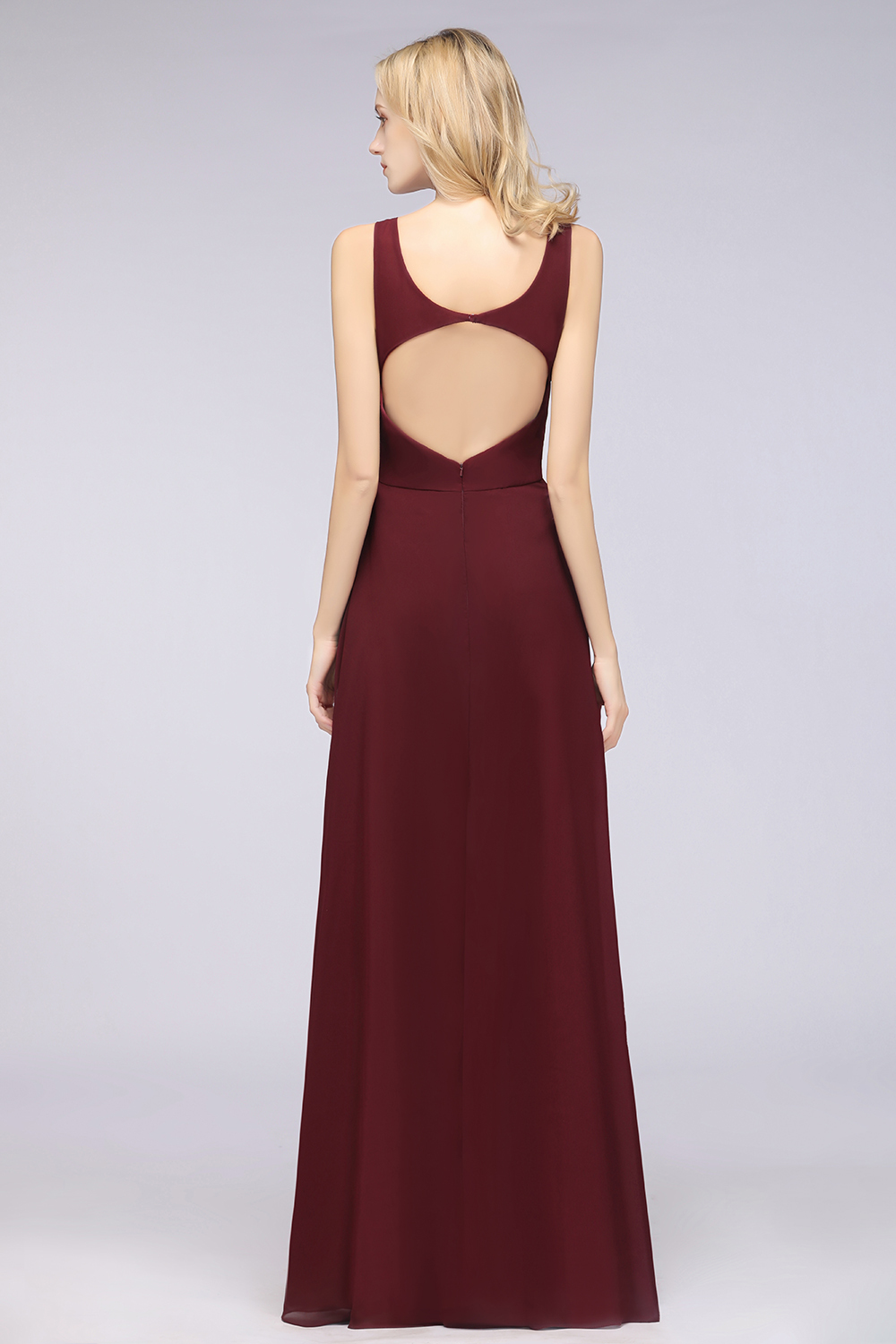 BMbridal Chic Chiffon V-Neck Straps Ruffle Affordable Bridesmaid Dresses with Open Back-BMbridal